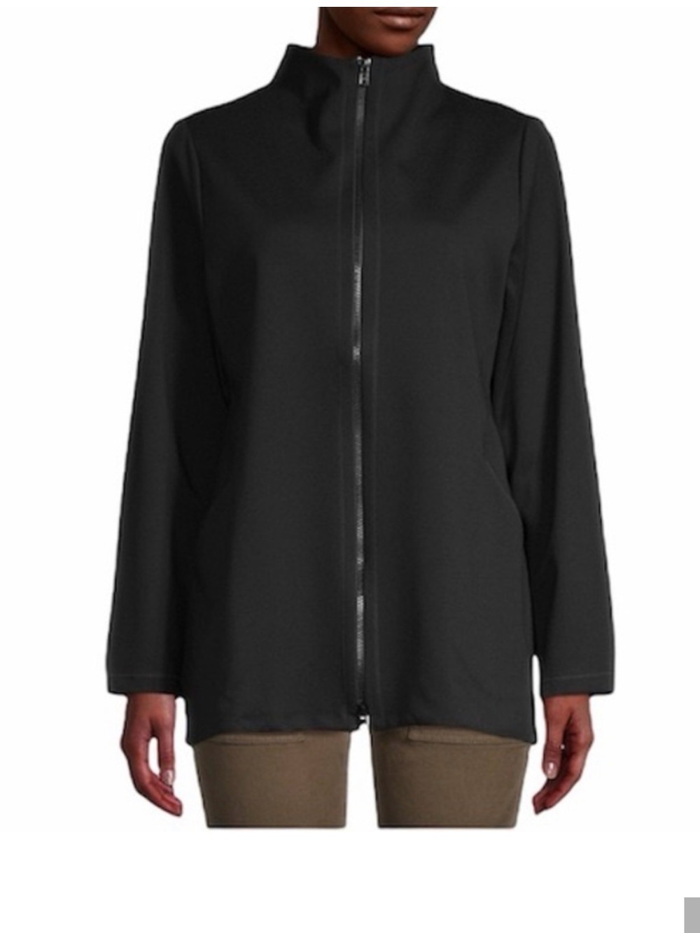 Eileen Fisher Black Full‑Zip Funnel Neck Utility Jacket